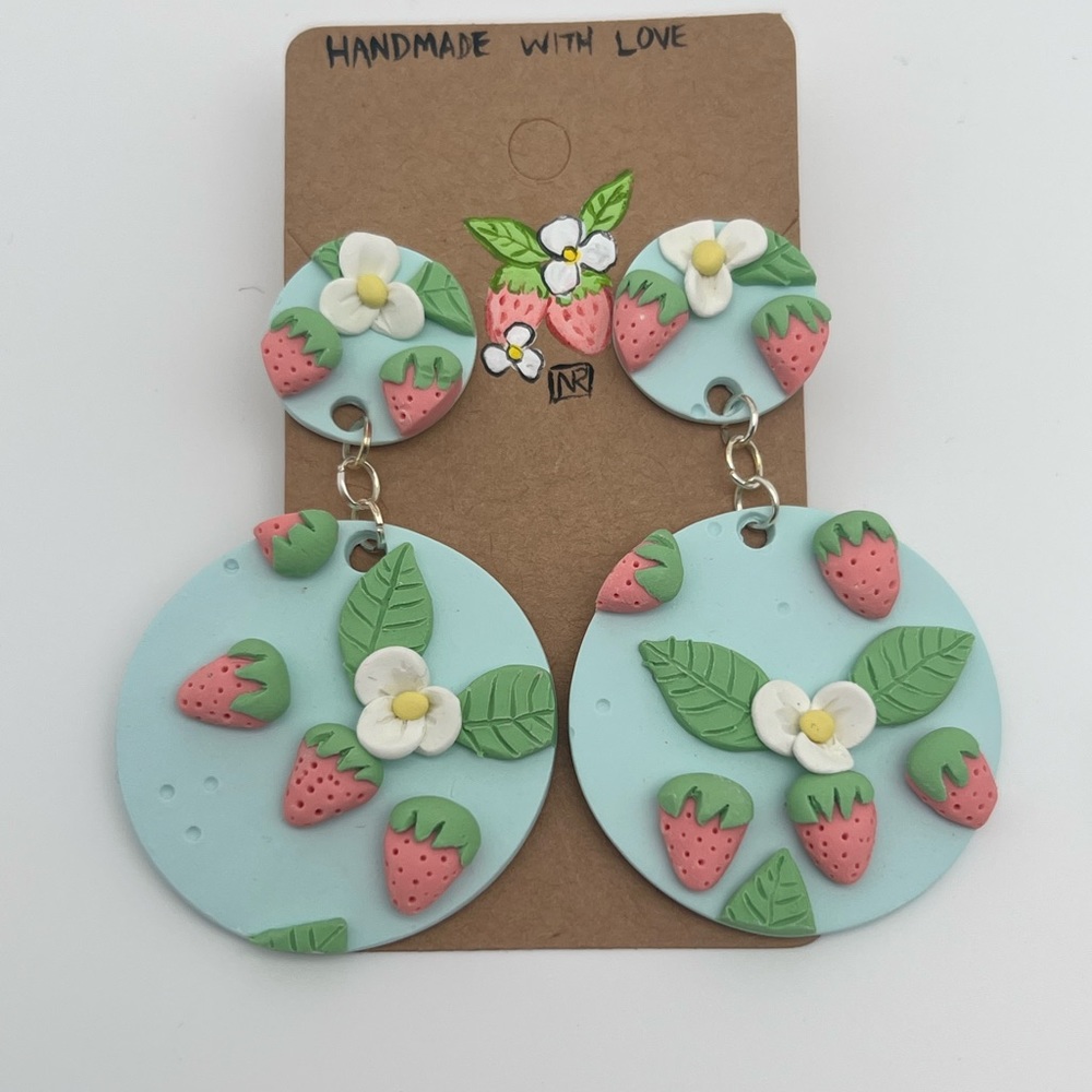 Handmade polymer clay strawberry statement earrings